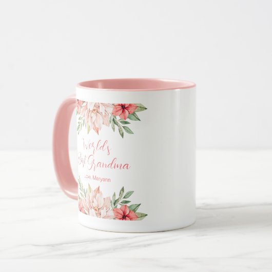 ピンクパーソナライズされたの花ワールドの最高のおばちゃん マグカップ (正面左)