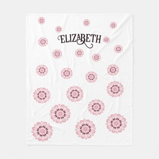 ピンクパーソナライズされたの花柄 フリースブランケット (正面)