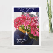 ピンクパーソナライズされたの花結婚七周年 カード (正面)