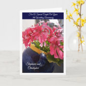 ピンクパーソナライズされたの花結婚七周年 カード (黄色い花)