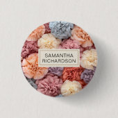 ピンクパーソナライズされたの花 缶バッジ (正面)