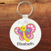 ピンクパーソナライズされたの蝶 キーホルダー (正面)