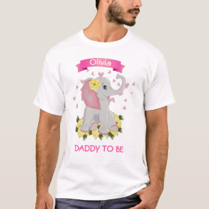 ピンクパーソナライズされたの象のパパがベビーシャワーに Tシャツ
