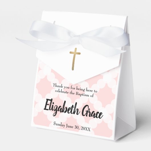 ピンクパーソナライズされたの赤ちゃん女の子の洗礼金ゴールドクロス フェイバーボックス (正面サイド)