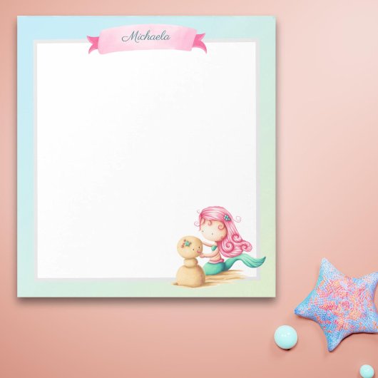 ピンクパーソナライズされたの髪のパステルマーメイド ノートパッド