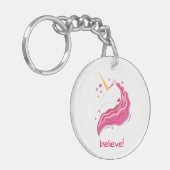 ピンクパーソナライズされたの魔法のユニコーン キーホルダー (正面左)