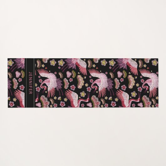 ピンクパーソナライズされたの鶴の鳥花柄 ヨガマット (裏面(横))