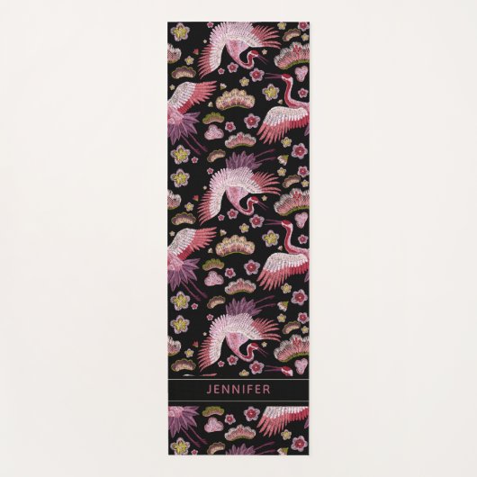 ピンクパーソナライズされたの鶴の鳥花柄 ヨガマット (正面)