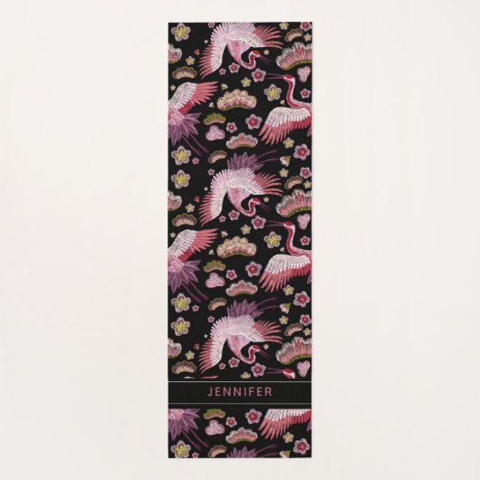 ピンクパーソナライズされたの鶴の鳥花柄 ヨガマット (裏面)