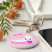 ピンクパーソナライズされたアイススケートかわいいかわいい姿 キーホルダー (側面)