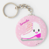 ピンクパーソナライズされたアイススケートかわいいかわいい姿 キーホルダー (正面)