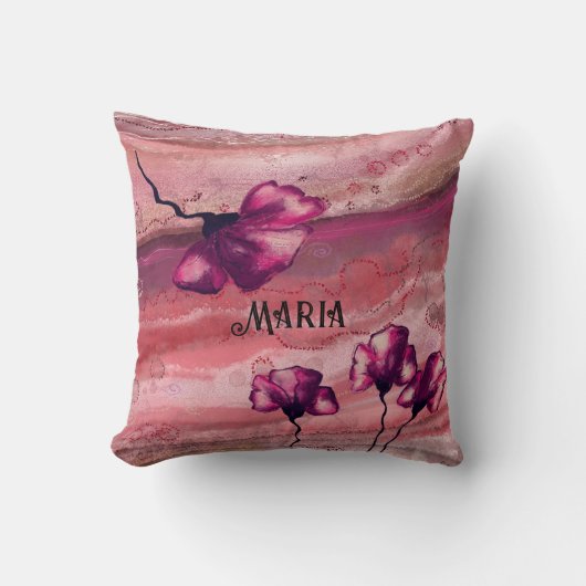 ピンクパーソナライズされたアート花枕 クッション (正面)