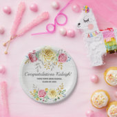 ピンクパーソナライズされたイエローフローラオングレーバーラップ ペーパープレート (パーティー)