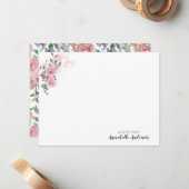 ピンクパーソナライズされたエレガントのフローラバラ水色 ノートカード (正面/裏面インサイチュ)