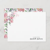ピンクパーソナライズされたエレガントのフローラバラ水色 ノートカード (正面/裏面)