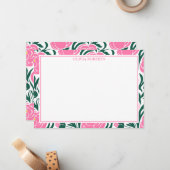 ピンクパーソナライズされたエレガントの牡丹の花 ノートカード (正面/裏面インサイチュ)