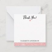 ピンクパーソナライズされたエレガントグリッターありがとう ノートカード (正面)