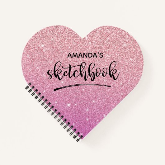 ピンクパーソナライズされたエレガントグリッタースケッチブックノート ノートブック (正面)
