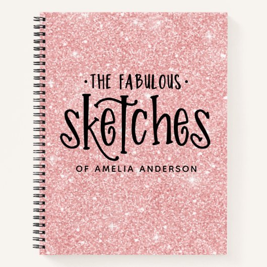 ピンクパーソナライズされたエレガントグリッタースケッチブックノート ノートブック (正面)