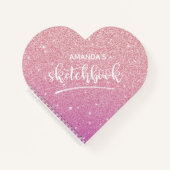 ピンクパーソナライズされたエレガントグリッタースケッチブック ノートブック (正面)