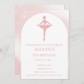 ピンクパーソナライズされたエレガントグリッターバレエ誕生日 招待状 (正面/裏面)