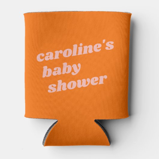 ピンクパーソナライズされたオモダンレンジレトロベビーシャワー 缶クーラー (正面)