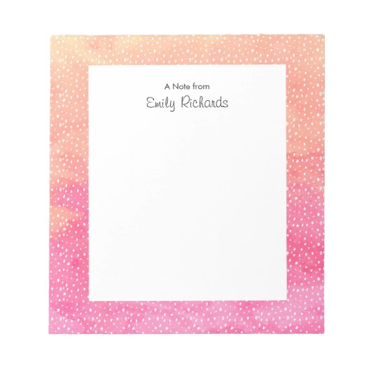 ピンクパーソナライズされたオレンジウォーターカラーメモ帳 ノートパッド (正面)