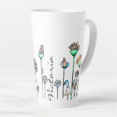 ピンクパーソナライズされたオレンジブラック カフェラテマグ (右アングル)