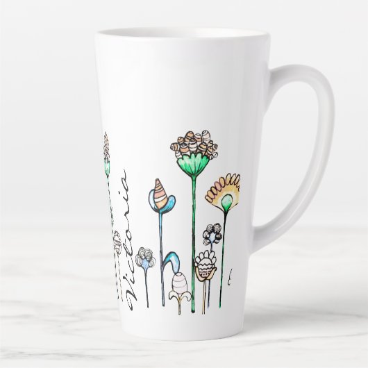 ピンクパーソナライズされたオレンジブラック カフェラテマグ (右)