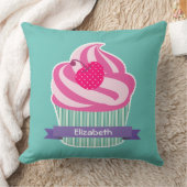 ピンクパーソナライズされたカップケーキウィス水玉模様さくらんぼ クッション (ブランケット)