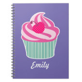 ピンクパーソナライズされたカップケーキウィス水玉模様さくらんぼ ノートブック (正面)