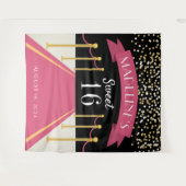 ピンクパーソナライズされたカーペットテーマスウィート16背景 タペストリー (正面(横))