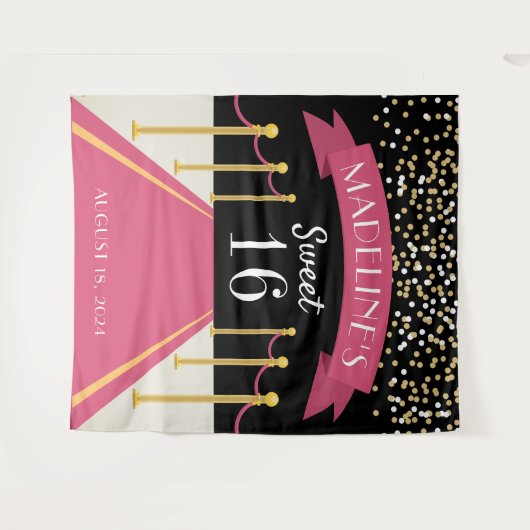 ピンクパーソナライズされたカーペットテーマスウィート16背景 タペストリー (正面(横))