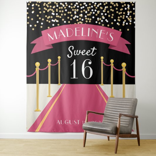 ピンクパーソナライズされたカーペットテーマスウィート16背景 タペストリー (インサイチュ)