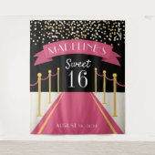 ピンクパーソナライズされたカーペットテーマスウィート16背景 タペストリー (正面)