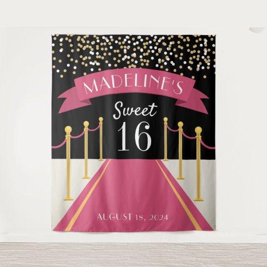 ピンクパーソナライズされたカーペットテーマスウィート16背景 タペストリー (正面)