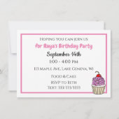 ピンクパーソナライズされたガールの写真誕生日 招待状 (裏面)