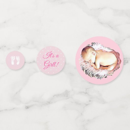 ピンクパーソナライズされたガールの赤ちゃんシャワー紙吹雪 コンフェッティ (裏面)