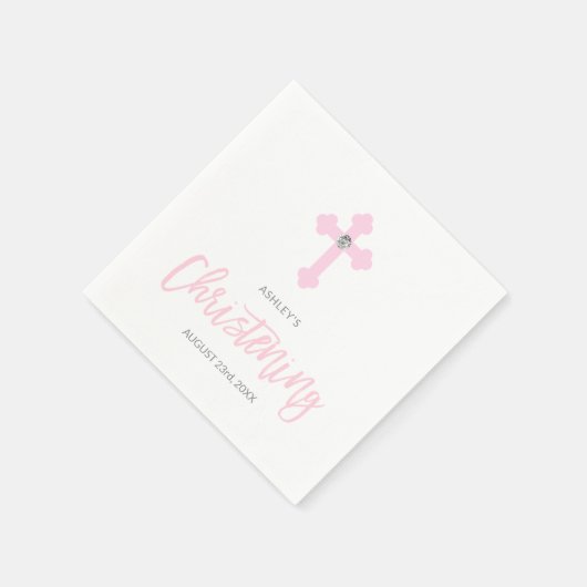 ピンクパーソナライズされたガールクロス《キリスト教》洗礼式や命名式式 スタンダードカクテルナプキン (角)