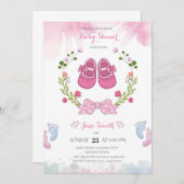 ピンクパーソナライズされたガールズベビーシャワー招待状 招待状 (正面/裏面)