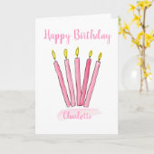 ピンクパーソナライズされたキャンドル誕生日カード カード (黄色い花)