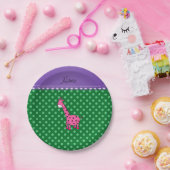 ピンクパーソナライズされたキリン・グリーン・水玉模様 ペーパープレート (パーティー)