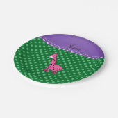 ピンクパーソナライズされたキリン・グリーン・水玉模様 ペーパープレート (アングル)