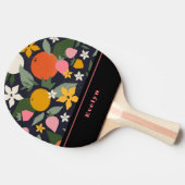 ピンクパーソナライズされたクの黒いガーリー花の果実 卓球ラケット (横)