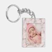 ピンクパーソナライズされたクエレガントグレイ大理石パターン キーホルダー (正面左)