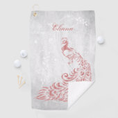 ピンクパーソナライズされたクジャク ゴルフタオル (インサイチュ)