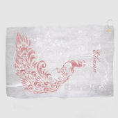 ピンクパーソナライズされたクジャク ゴルフタオル (横)