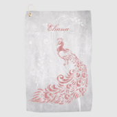 ピンクパーソナライズされたクジャク ゴルフタオル (正面)