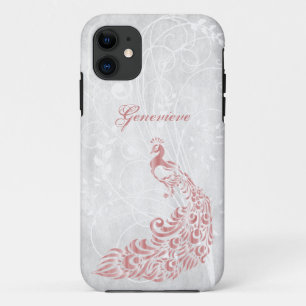 ピンクパーソナライズされたクジャク iPhone 11 ケース