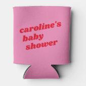 ピンクパーソナライズされたクモダンレッドレトロベビーシャワー 缶クーラー (正面)